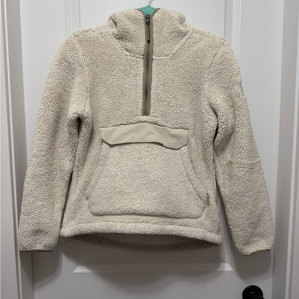 Women’s cream North Face Sherpa hooded sweater jacket
